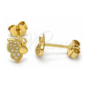 Arete Dormilona 02.174.0073 Plata Rodinada, Diseño de Mariposa, con Micro Pave Blanca, Pulido, Tono Dorado