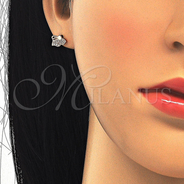 Arete Dormilona 02.174.0073.1 Plata Rodinada, Diseño de Mariposa, con Micro Pave Blanca, Pulido, Tono Rosado