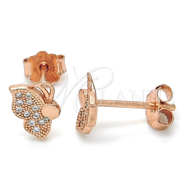 Arete Dormilona 02.174.0073.1 Plata Rodinada, Diseño de Mariposa, con Blanca Micro Pave, Pulido, Tono Rosado