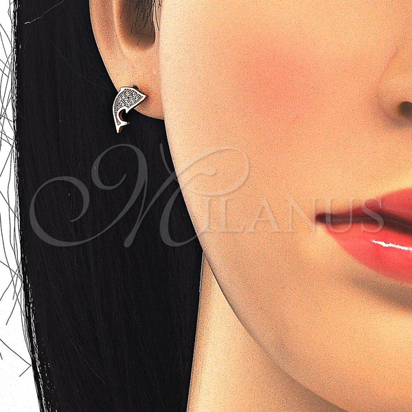 Arete Dormilona 02.174.0075.1 Plata Rodinada, con Micro Pave Blanca, Pulido, Tono Rosado