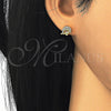 Arete Dormilona 02.174.0076 Plata Rodinada, Diseño de Delfín y Corazón, con Micro Pave Blanca, Pulido, Tono Dorado