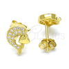 Arete Dormilona 02.174.0076 Plata Rodinada, Diseño de Delfín y Corazón, con Micro Pave Blanca, Pulido, Tono Dorado