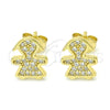 Arete Dormilona 02.174.0077 Plata Rodinada, Diseño de Niñita Pequeña, con Micro Pave Blanca, Pulido, Tono Dorado
