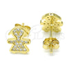 Arete Dormilona 02.174.0077 Plata Rodinada, Diseño de Niñita Pequeña, con Micro Pave Blanca, Pulido, Tono Dorado