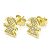 Arete Dormilona 02.174.0077 Plata Rodinada, Diseño de Niñita Pequeña, con Micro Pave Blanca, Pulido, Tono Dorado