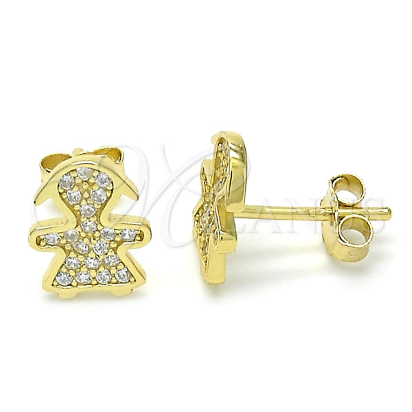 Arete Dormilona 02.174.0077 Plata Rodinada, Diseño de Niñita Pequeña, con Micro Pave Blanca, Pulido, Tono Dorado