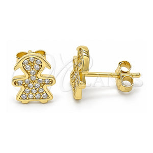 Arete Dormilona 02.174.0077 Plata Rodinada, Diseño de Niñita Pequeña, con Micro Pave Blanca, Pulido, Tono Dorado