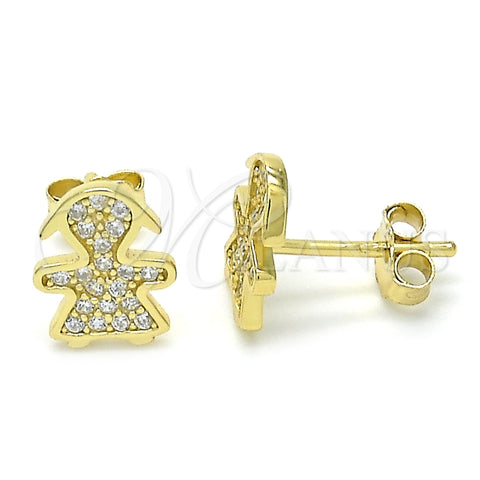 Arete Dormilona 02.174.0077 Plata Rodinada, Diseño de Niñita Pequeña, con Micro Pave Blanca, Pulido, Tono Dorado