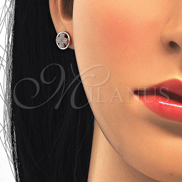 Arete Dormilona 02.174.0080.1 Plata Rodinada, con Micro Pave Blanca, Pulido, Tono Rosado