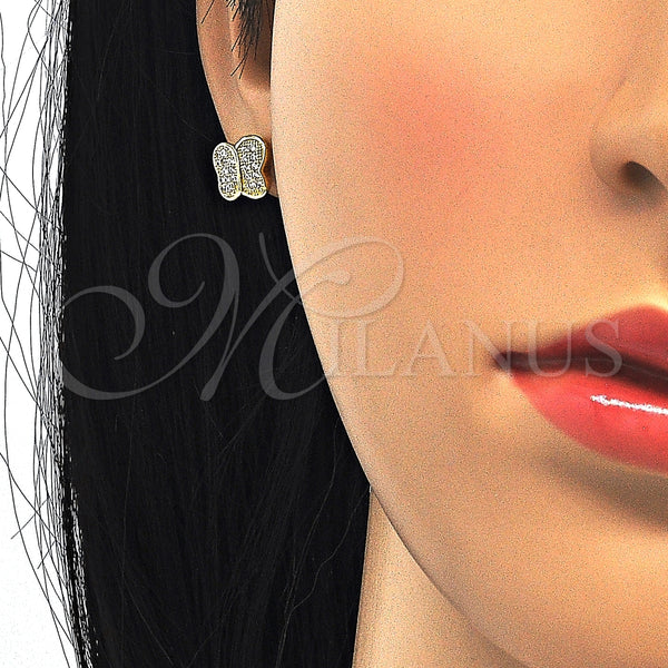Arete Dormilona 02.174.0082 Plata Rodinada, con Micro Pave Blanca, Pulido, Tono Dorado