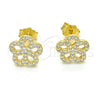 Arete Dormilona 02.174.0084 Plata Rodinada, Diseño de Flor, con Micro Pave Blanca, Pulido, Tono Dorado