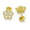 Arete Dormilona 02.174.0084 Plata Rodinada, Diseño de Flor, con Micro Pave Blanca, Pulido, Tono Dorado