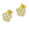 Arete Dormilona 02.174.0084 Plata Rodinada, Diseño de Flor, con Micro Pave Blanca, Pulido, Tono Dorado