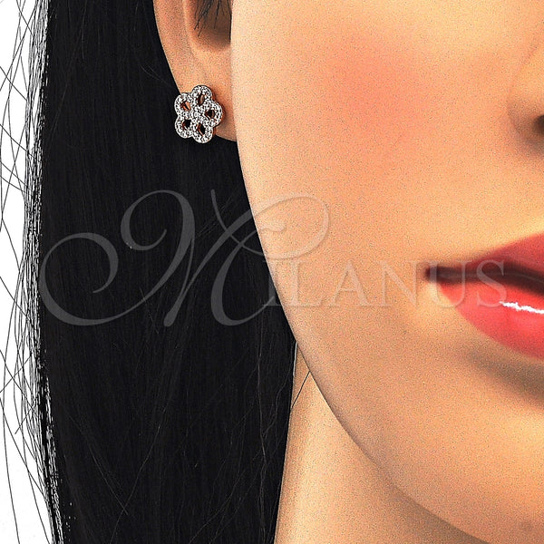 Arete Dormilona 02.174.0084.1 Plata Rodinada, Diseño de Flor, con Zirconia Cubica Blanca, Pulido, Tono Rosado