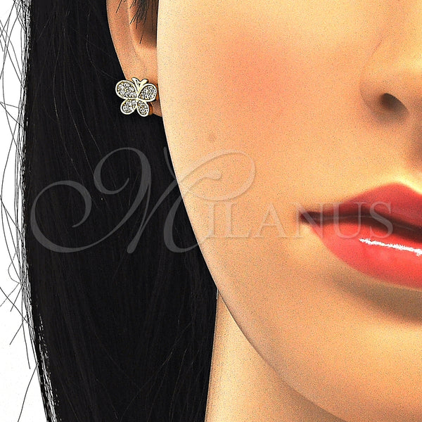 Arete Dormilona 02.174.0087 Plata Rodinada, Diseño de Mariposa, con Micro Pave Blanca, Pulido, Tono Dorado