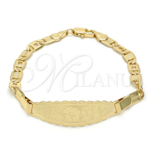 Pulsera con Placa 03.63.1932.07 Oro Laminado, Diseño de Elefante y Búho, Pulido, Tono Dorado (05 MM Thickness, 7 Inches Length)