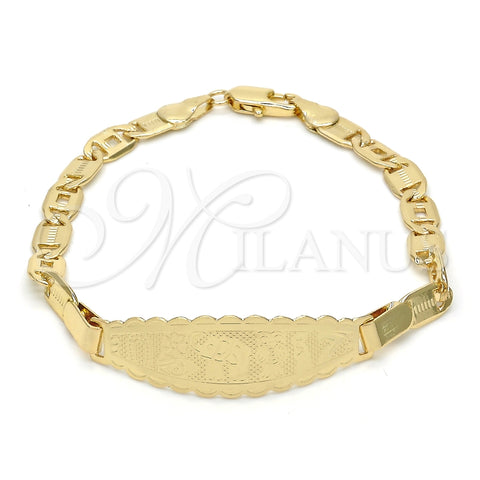 Pulsera con Placa 03.63.1932.07 Oro Laminado, Diseño de Elefante y Búho, Pulido, Tono Dorado (05 MM Thickness, 7 Inches Length)