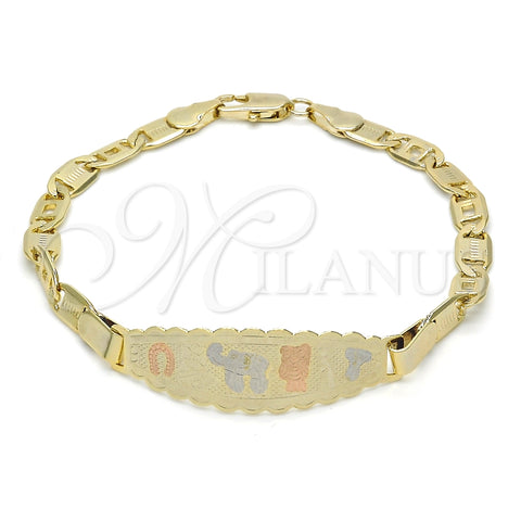 Pulsera con Placa 03.63.1932.1.07 Oro Laminado, Diseño de Elefante y Búho, Pulido, Tres Tonos (05 MM Thickness, 7 Inches Length)