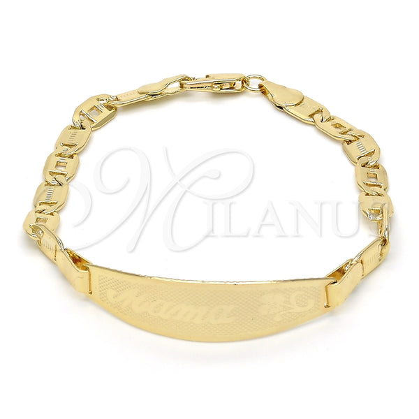 Pulsera con Placa 03.63.1933.07 Oro Laminado, Diseño de Flor, Pulido, Tono Dorado (05 MM Thickness, 7 Inches Length)