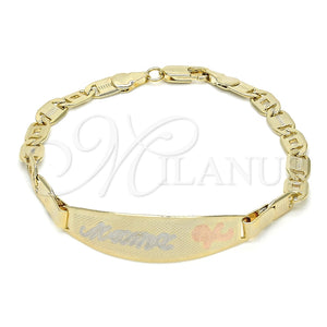 Pulsera con Placa 03.63.1933.1.07 Oro Laminado, Diseño de Flor, Pulido, Tres Tonos (05 MM Thickness, 7 Inches Length)