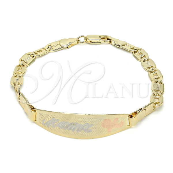 Pulsera con Placa 03.63.1933.1.07 Oro Laminado, Diseño de Flor, Pulido, Tres Tonos (05 MM Thickness, 7 Inches Length)