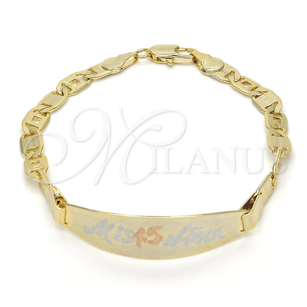 Pulsera con Placa 03.63.1934.1.07 Oro Laminado, Pulido, Tres Tonos (05 MM Thickness, 7 Inches Length)