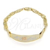 Pulsera con Placa 03.63.1934.1.07 Oro Laminado, Pulido, Tres Tonos (05 MM Thickness, 7 Inches Length)