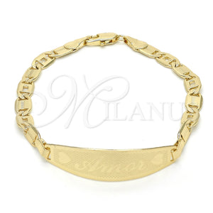 Pulsera con Placa 03.63.1935.07 Oro Laminado, Diseño de Corazón, Pulido, Tono Dorado (05 MM Thickness, 7 Inches Length)