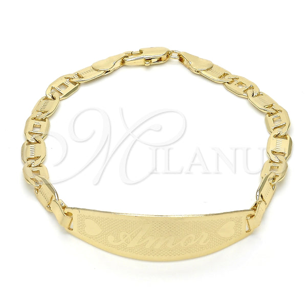 Pulsera con Placa 03.63.1935.07 Oro Laminado, Diseño de Corazón, Pulido, Tono Dorado (05 MM Thickness, 7 Inches Length)