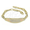 Pulsera con Placa 03.63.1935.1.07 Oro Laminado, Diseño de Corazón, Pulido, Tres Tonos (05 MM Thickness, 7 Inches Length)