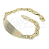 Pulsera con Placa 03.63.1935.1.07 Oro Laminado, Diseño de Corazón, Pulido, Tres Tonos (05 MM Thickness, 7 Inches Length)