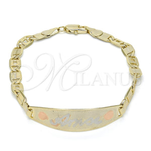 Pulsera con Placa 03.63.1935.1.07 Oro Laminado, Diseño de Corazón, Pulido, Tres Tonos (05 MM Thickness, 7 Inches Length)