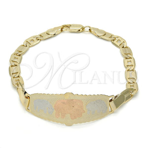 Pulsera con Placa 03.63.1936.1.07 Oro Laminado, Diseño de Elefante, Pulido, Tres Tonos (05 MM Thickness, 7 Inches Length)