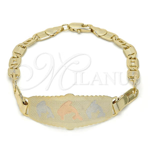 Pulsera con Placa 03.63.1937.1.07 Oro Laminado, Diseño de Delfín, Pulido, Tres Tonos (05 MM Thickness, 7 Inches Length)