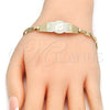 Pulsera con Placa 03.63.1938.07 Oro Laminado, Diseño de Flor, Pulido, Tono Dorado (05 MM Thickness, 7 Inches Length)