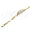 Pulsera con Placa 03.63.1938.1.07 Oro Laminado, Diseño de Flor, Pulido, Tres Tonos (05 MM Thickness, 7 Inches Length)