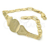 Pulsera con Placa 03.63.1939.07 Oro Laminado, Diseño de Guadalupe y Corazón, Pulido, Tono Dorado (05 MM Thickness, 7 Inches Length)