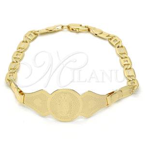 Pulsera con Placa 03.63.1939.07 Oro Laminado, Diseño de Guadalupe y Corazón, Pulido, Tono Dorado (05 MM Thickness, 7 Inches Length)