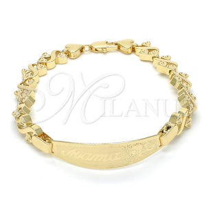 Pulsera con Placa 03.63.1941.08 Oro Laminado, Diseño de Flor y Corazón, Pulido, Tono Dorado (08 MM Thickness, 8 Inches Length)