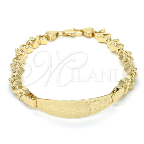 Pulsera con Placa 03.63.1941.08 Oro Laminado, Diseño de Flor y Corazón, Pulido, Tono Dorado (08 MM Thickness, 8 Inches Length)