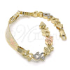 Pulsera con Placa 03.63.1941.1.08 Oro Laminado, Diseño de Flor y Corazón, Pulido, Tres Tonos (08 MM Thickness, 8 Inches Length)