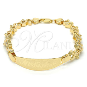 Pulsera con Placa 03.63.1942.08 Oro Laminado, Diseño de Corazón, Pulido, Tono Dorado (08 MM Thickness, 8 Inches Length)
