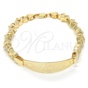 Pulsera con Placa 03.63.1943.08 Oro Laminado, Diseño de Corazón, Pulido, Tono Dorado (08 MM Thickness, 8 Inches Length)