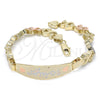 Pulsera con Placa 03.63.1943.1.08 Oro Laminado, Diseño de Corazón, Pulido, Tres Tonos (08 MM Thickness, 8 Inches Length)