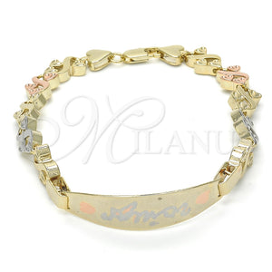 Pulsera con Placa 03.63.1943.1.08 Oro Laminado, Diseño de Corazón, Pulido, Tres Tonos (08 MM Thickness, 8 Inches Length)