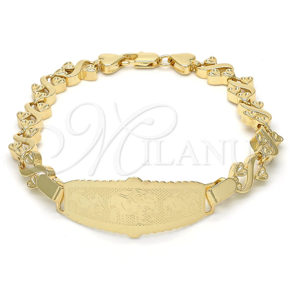 Pulsera con Placa 03.63.1944.08 Oro Laminado, Diseño de Elefante, Pulido, Tono Dorado (08 MM Thickness, 8 Inches Length)