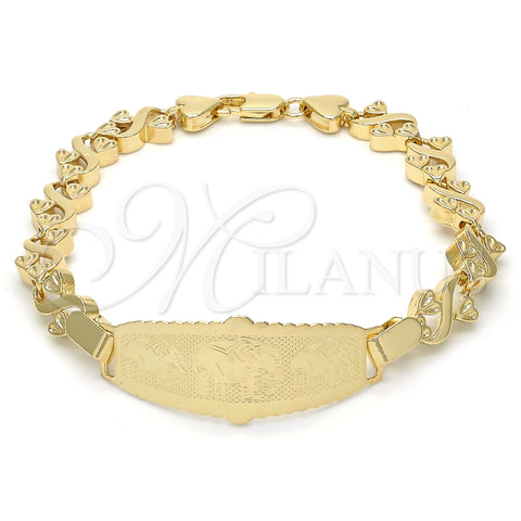 Pulsera con Placa 03.63.1944.08 Oro Laminado, Diseño de Elefante, Pulido, Tono Dorado (08 MM Thickness, 8 Inches Length)