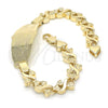Pulsera con Placa 03.63.1945.08 Oro Laminado, Diseño de Delfín y Corazón, Pulido, Tono Dorado (08 MM Thickness, 8 Inches Length)