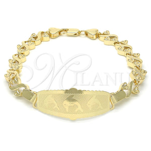 Pulsera con Placa 03.63.1945.08 Oro Laminado, Diseño de Delfín y Corazón, Pulido, Tono Dorado (08 MM Thickness, 8 Inches Length)