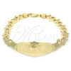 Pulsera con Placa 03.63.1945.08 Oro Laminado, Diseño de Delfín y Corazón, Pulido, Tono Dorado (08 MM Thickness, 8 Inches Length)